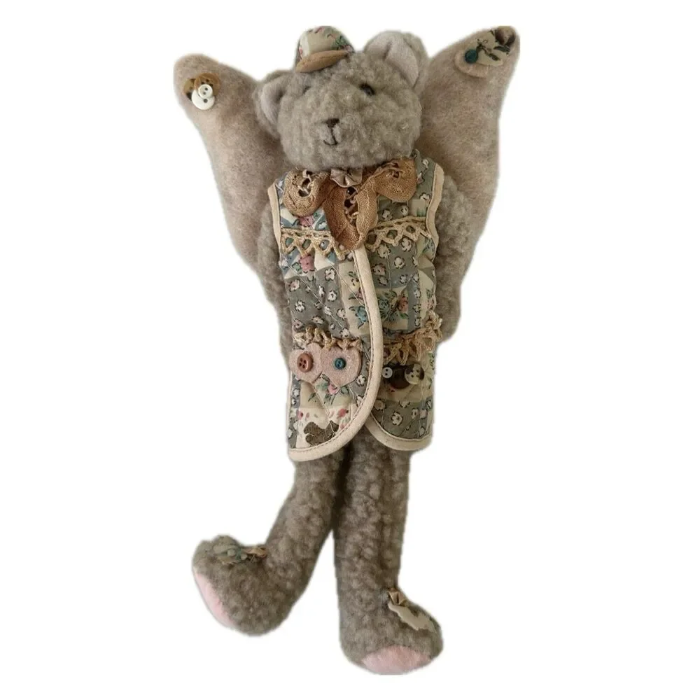 Vintage Unbranded Embellished Vest Fleece Plush Angel Teddy Bear Self Sitter
